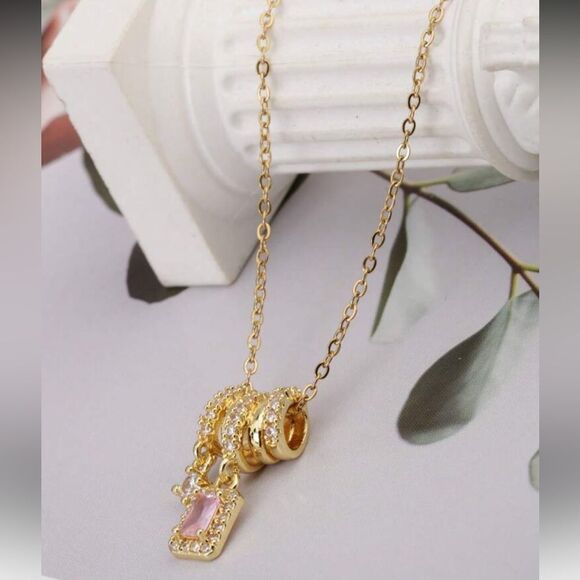 Elegant Pink Pendant Necklace M511 - Picture 1 of 5